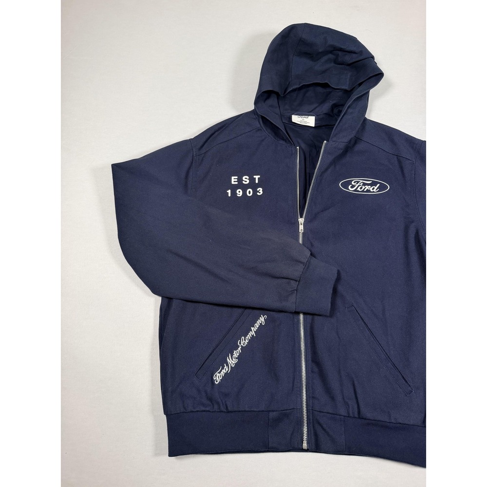 Ford Hoodie Sweatshirt Mens Large Blue Full Zip EST 1903 Ford Motor Company Logo